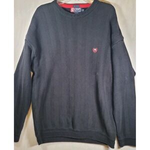 Vtg Mens CHAPS by RALPH LAUREN Black Ribbed Cotton Knitted Jumper Sweater Size L